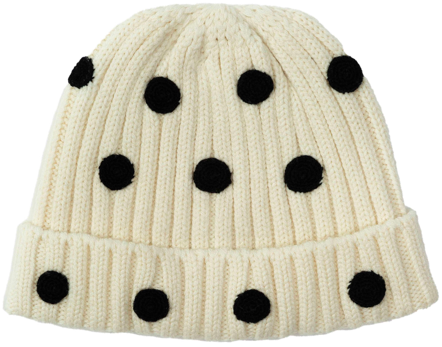 Wool Ribbed Polka Dot Beanie Hat