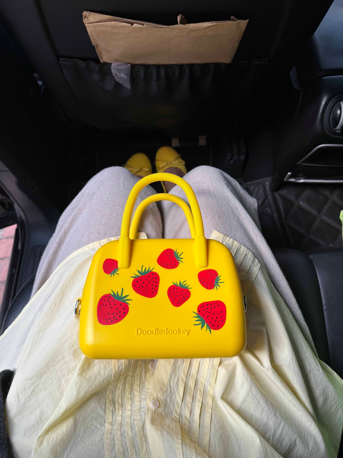 Silicone Strawberry Fruity Print Bag Yellow