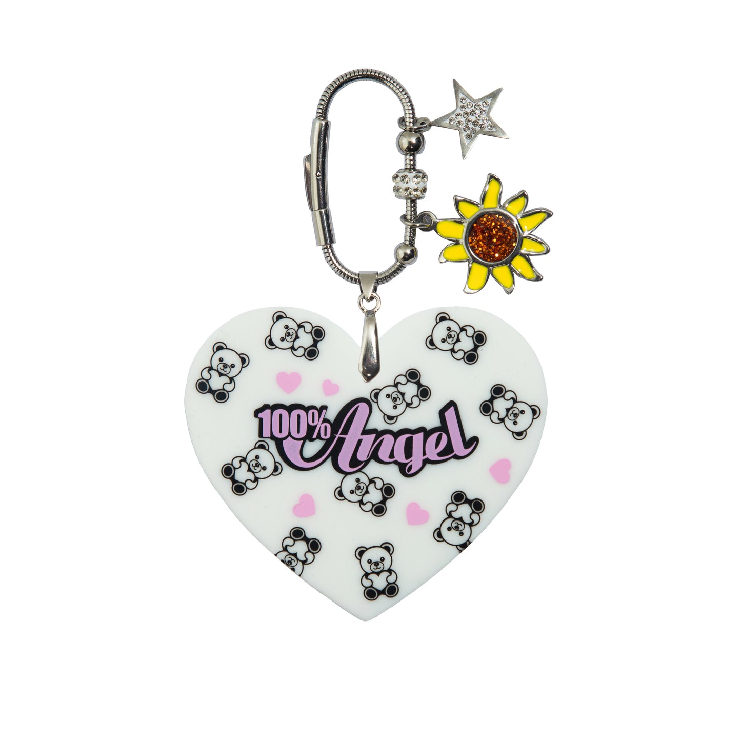 100% Angel Teddy Bear Heart Shape Bag Charm Black