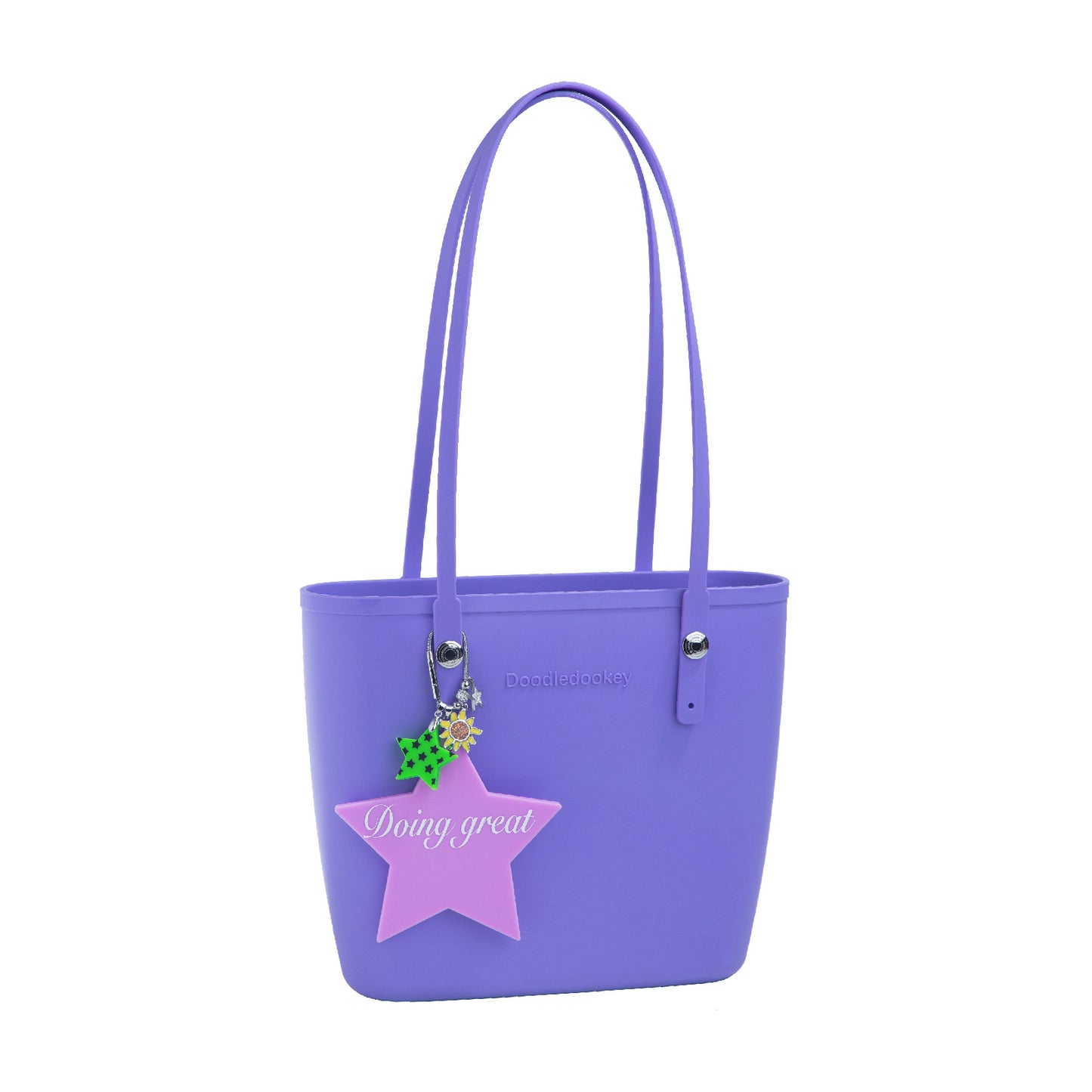 Solid Color Tote Bag With Bag Charm Pink