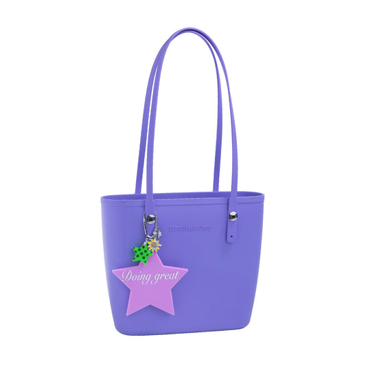 Solid Color Tote Bag With Bag Charm Purple