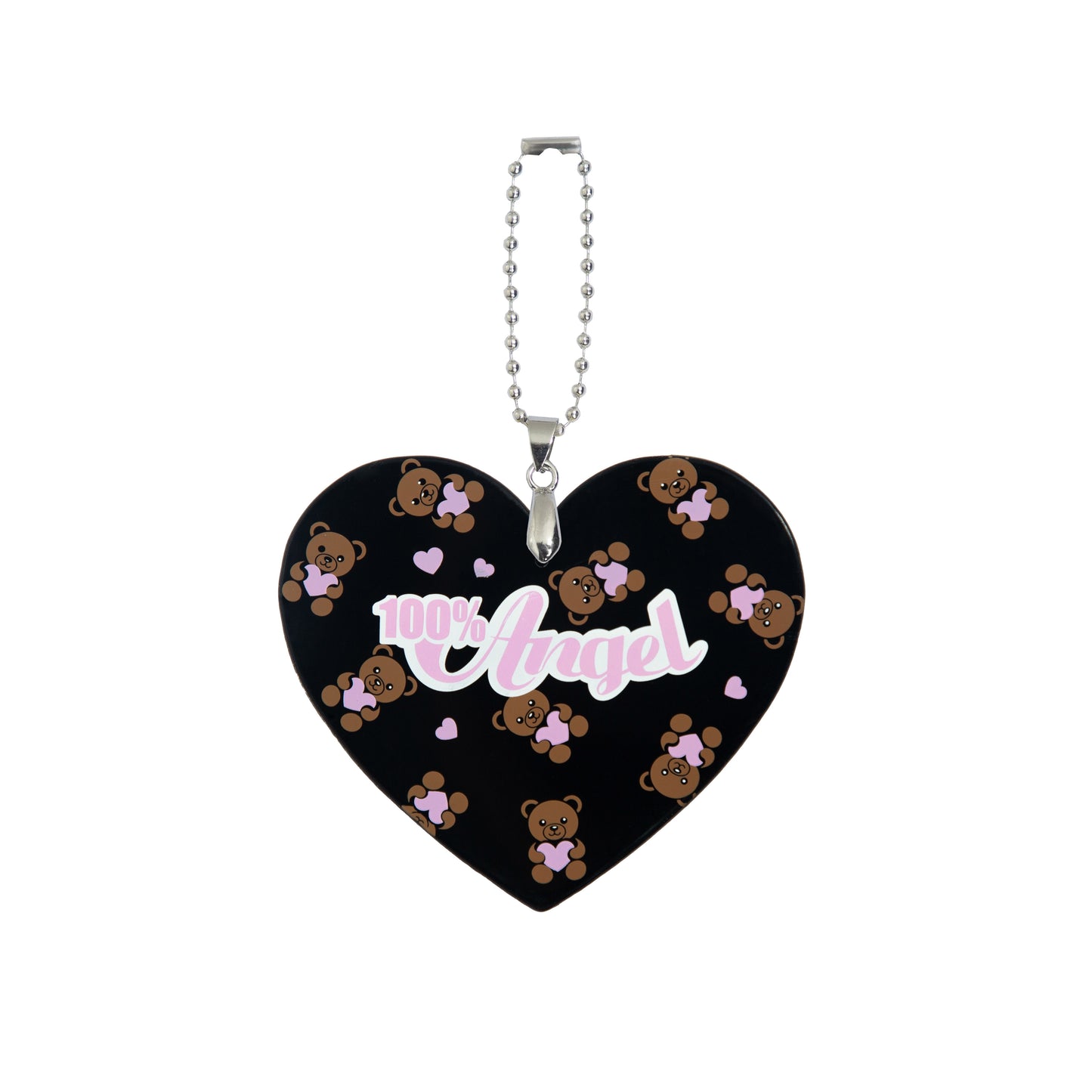 100% Angel Teddy Bear Heart Shape Bag Charm Black