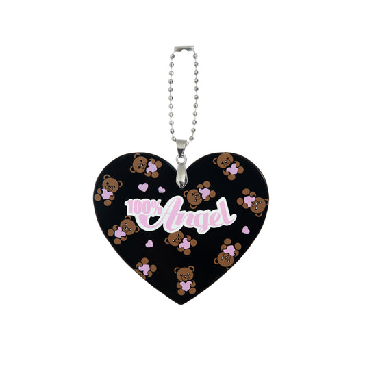 100% Angel Teddy Bear Heart Shape Bag Charm Black