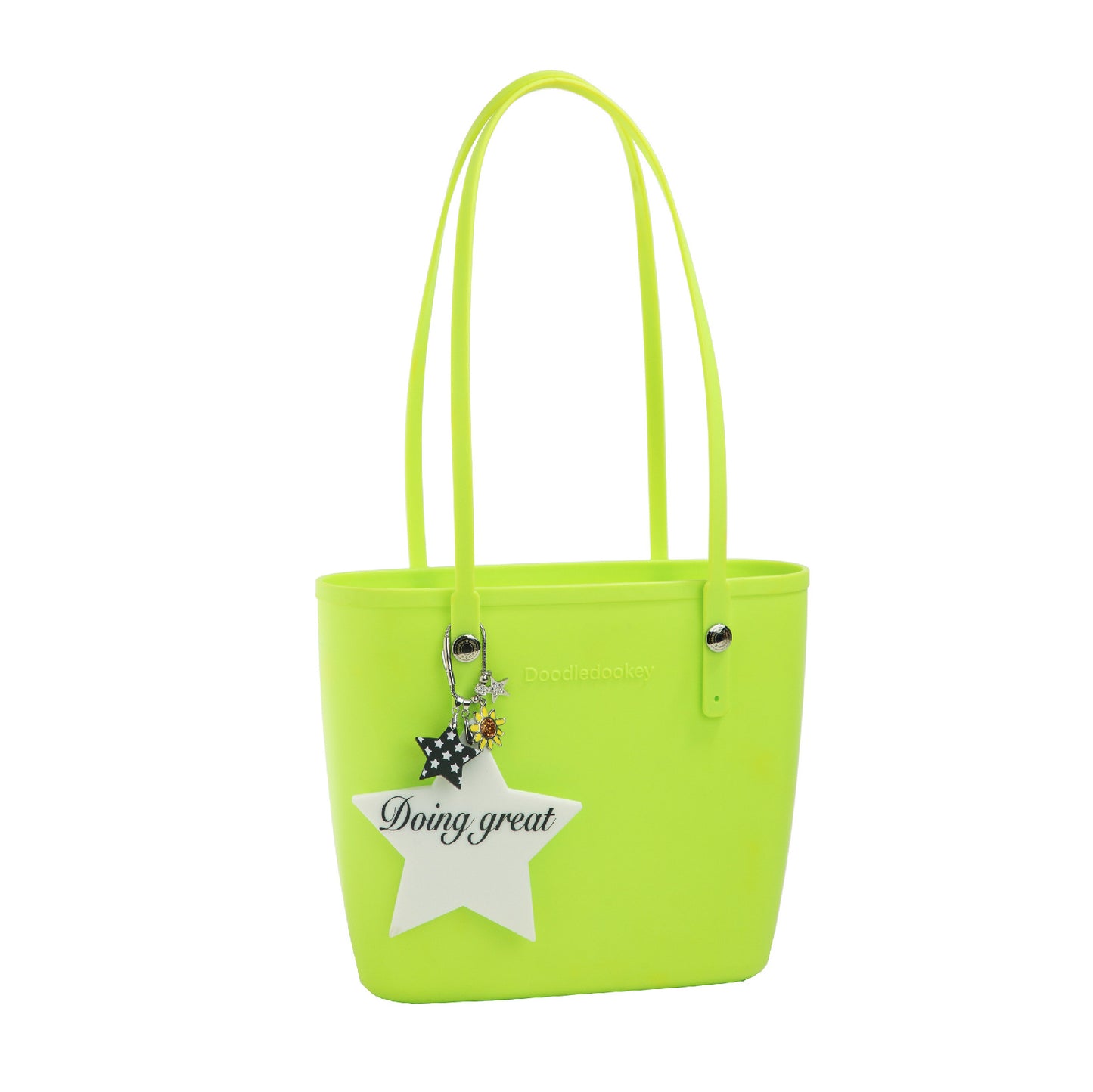 Solid Color Tote Bag With Bag Charm Pink