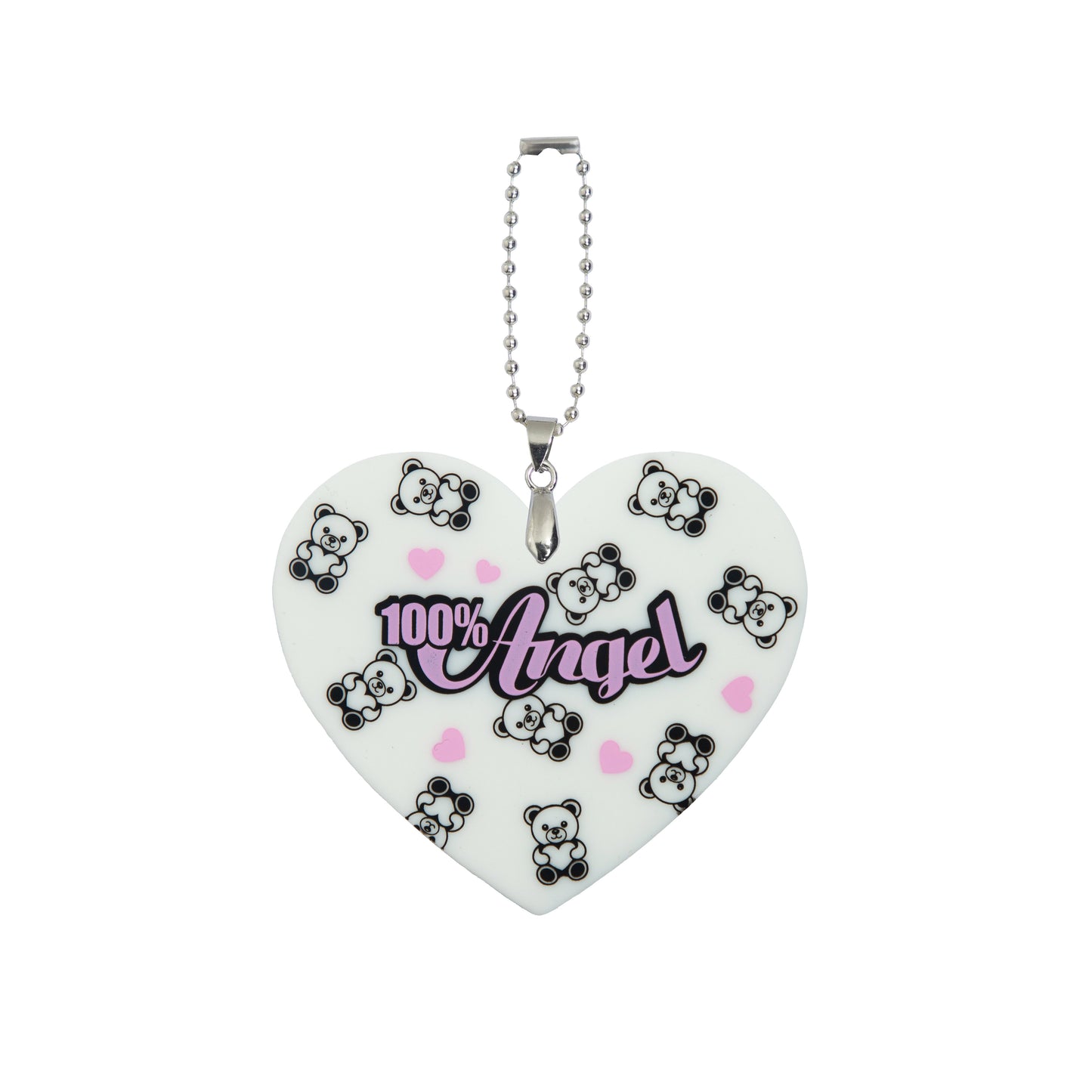 100% Angel Teddy Bear Heart Shape Bag Charm Black