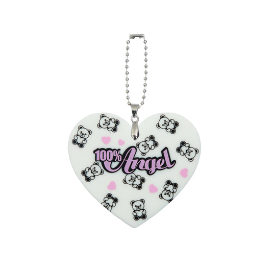 100% Angel Teddy Bear Heart Shape Bag Charm White