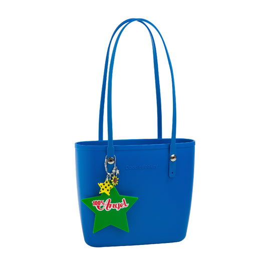 Solid Color Tote Bag With Bag Charm Blue