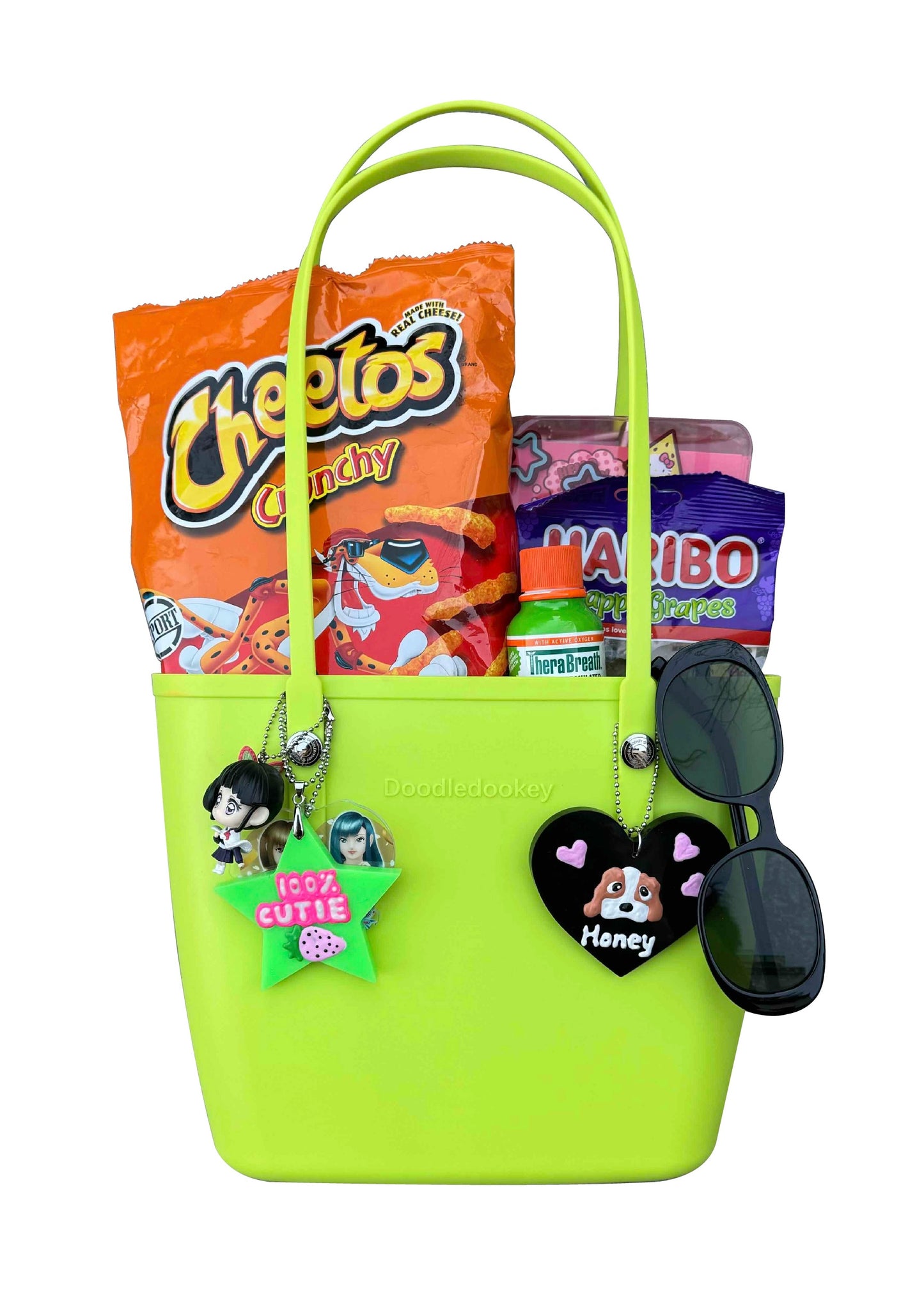 Solid Color Tote Bag With Bag Charm Green