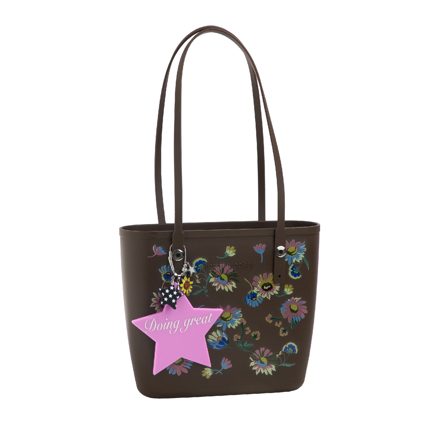 Floral Tote Bag With Bag Charm Chocolate