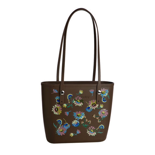 Floral Tote Bag With Bag Charm Chocolate