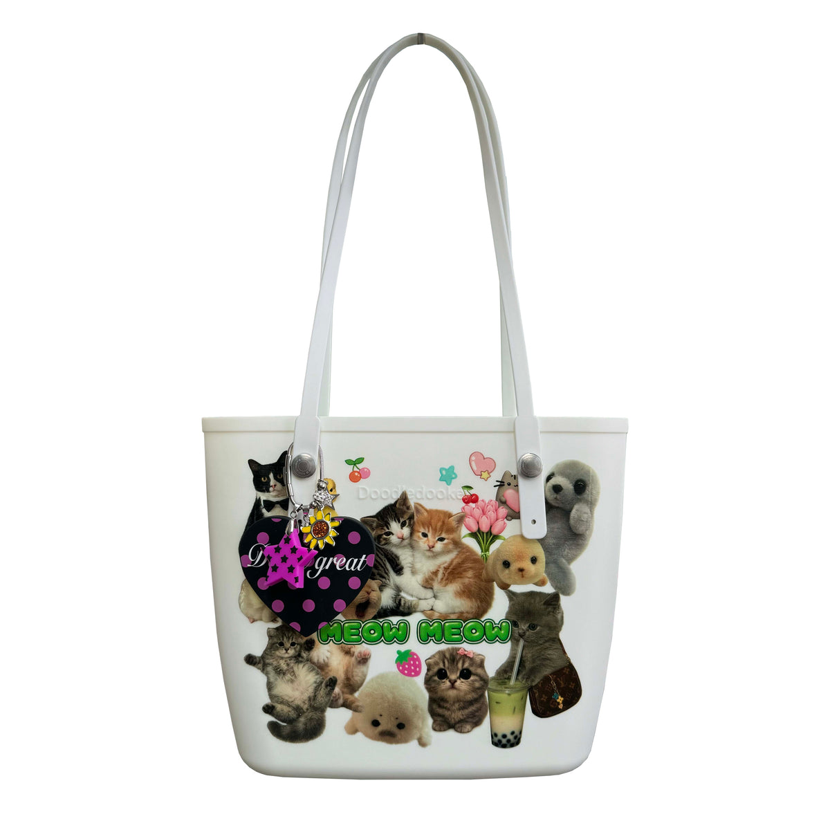Cat Tote Bag With Bag Charm Green