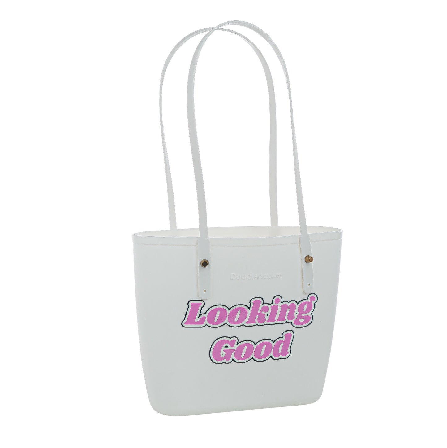 Looking Good Slogan Tote Bag With Bag Charm White