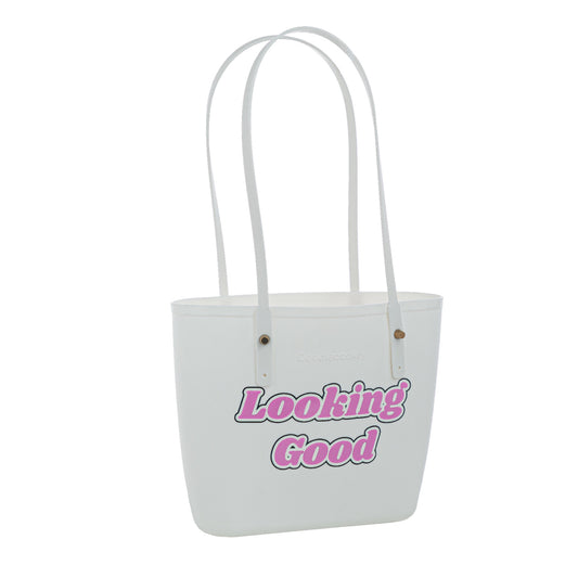 Looking Good Slogan Tote Bag With Bag Charm White
