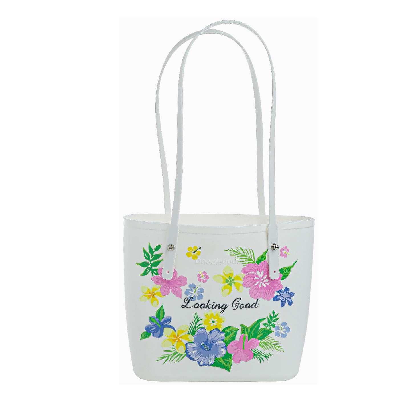 Summer Floral Tote Bag With Bag Charm White