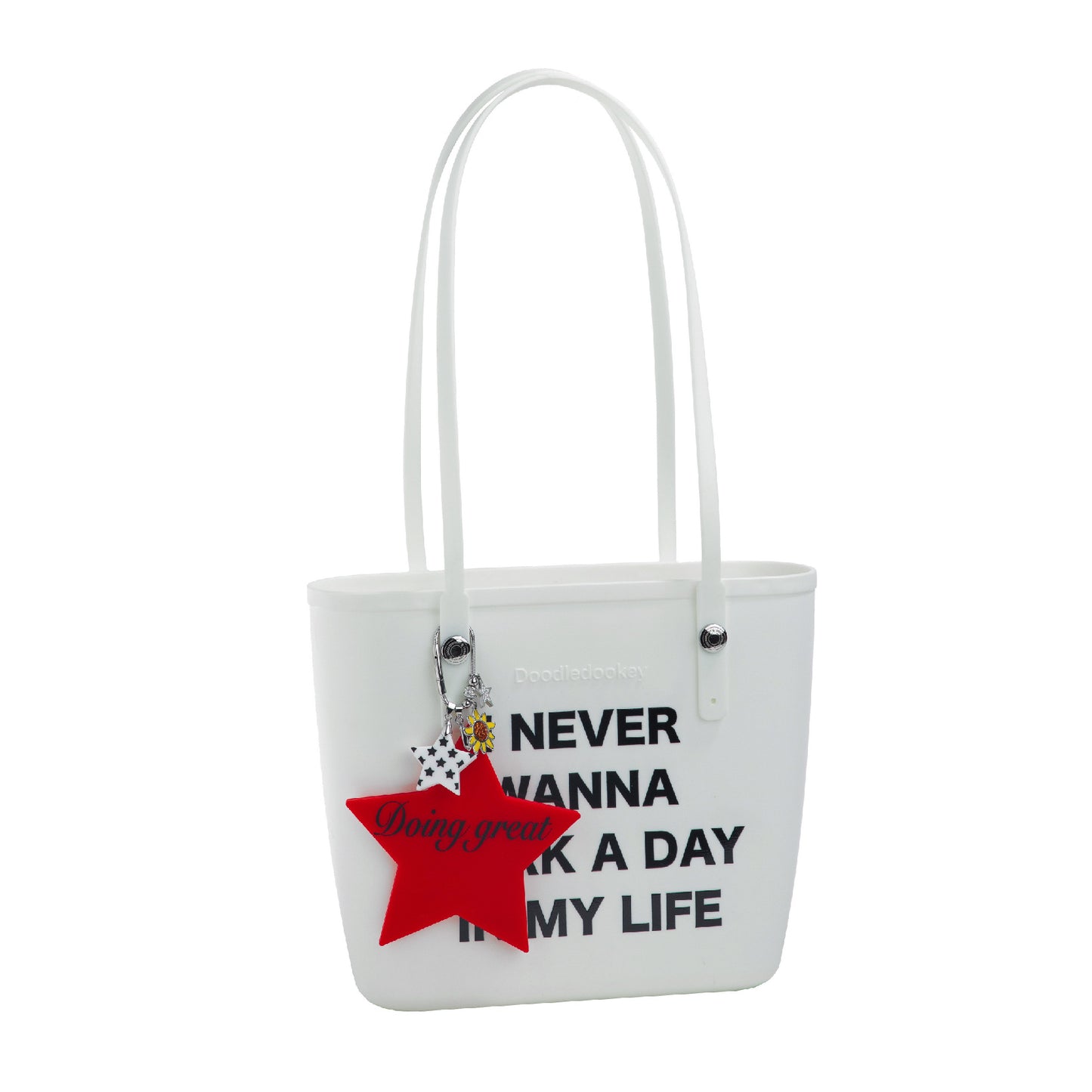No Work Slogan Tote Bag With Bag Charm White