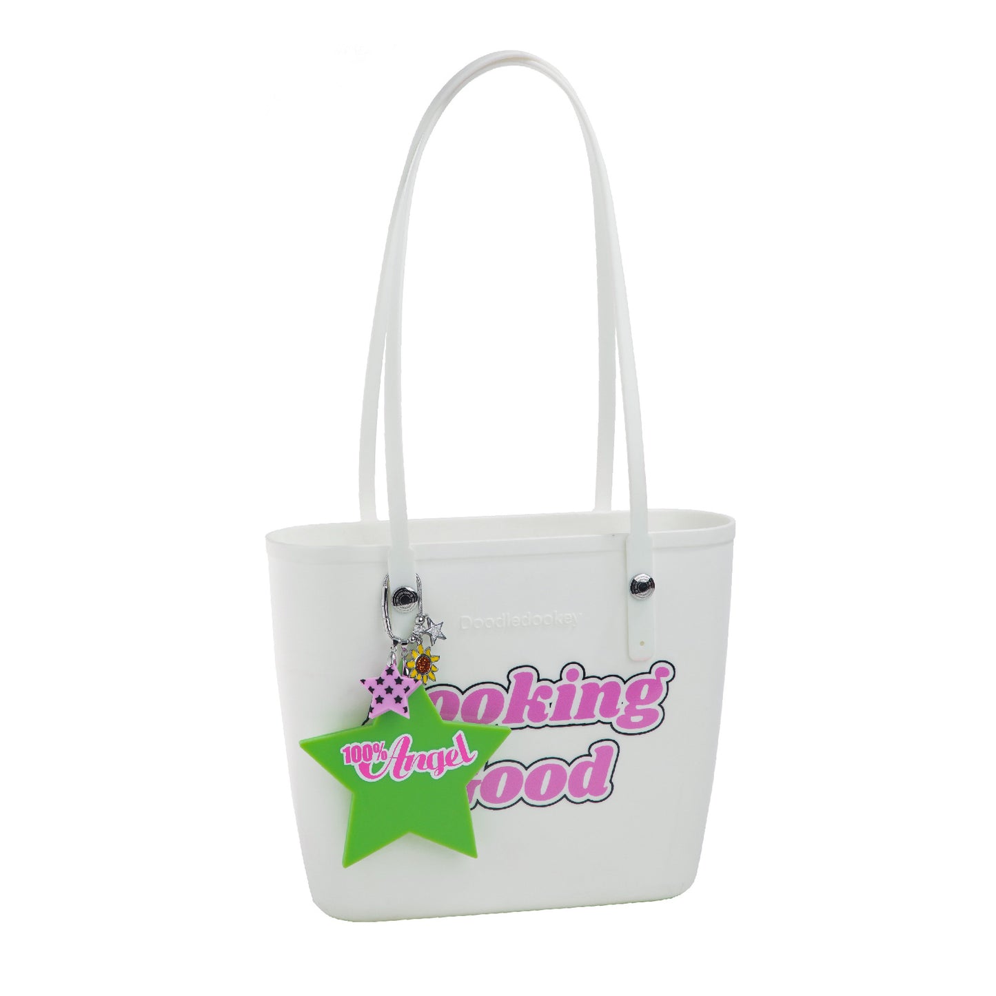 Looking Good Slogan Tote Bag With Bag Charm White