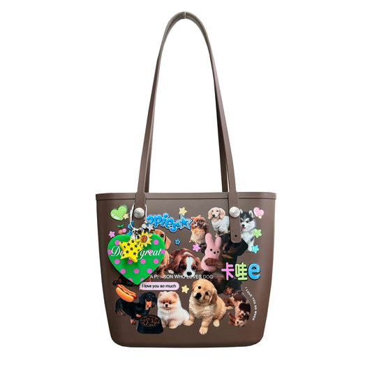 Puppy Tote Bag With Bag Charm Chocolate