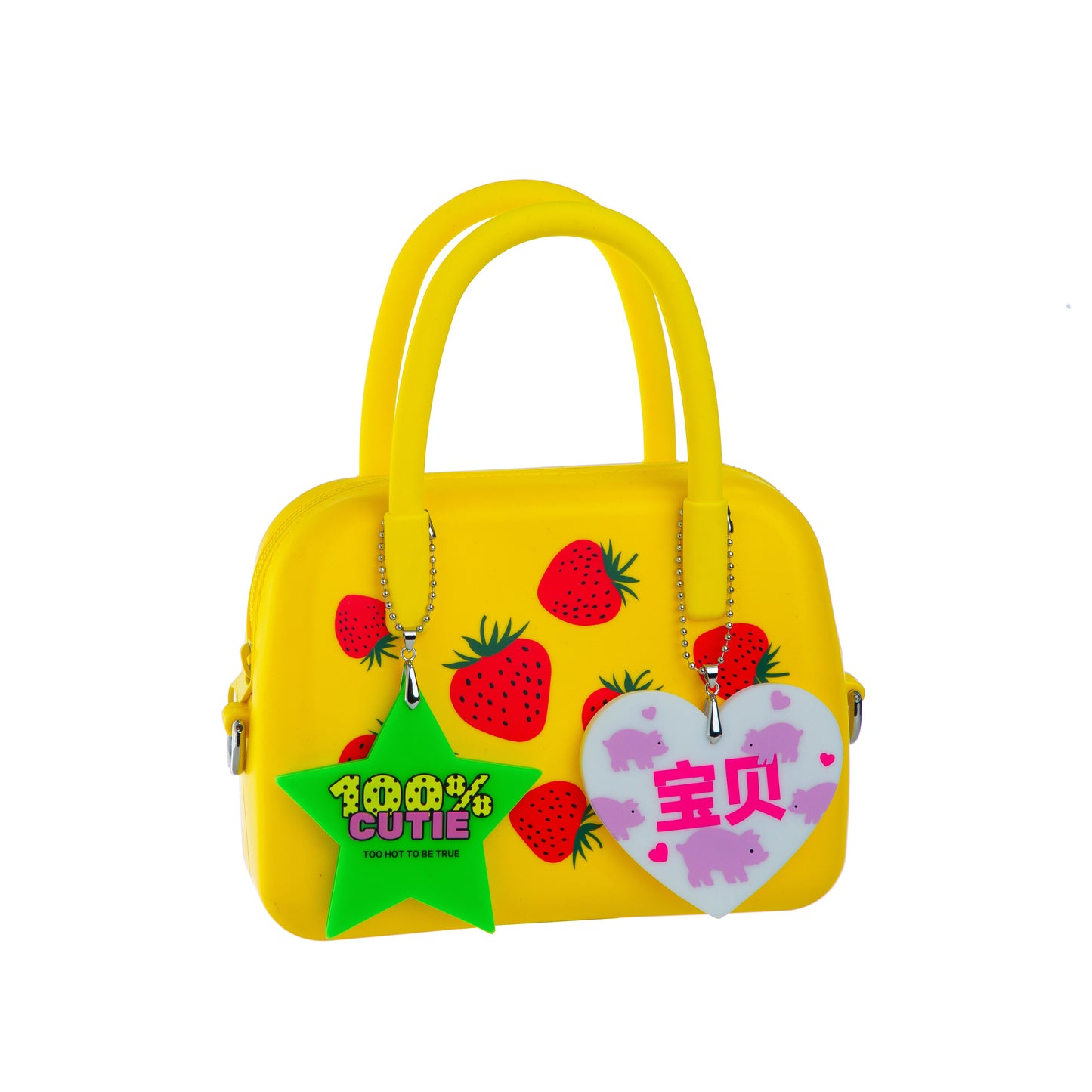 Silicone Strawberry Fruity Print Bag Yellow