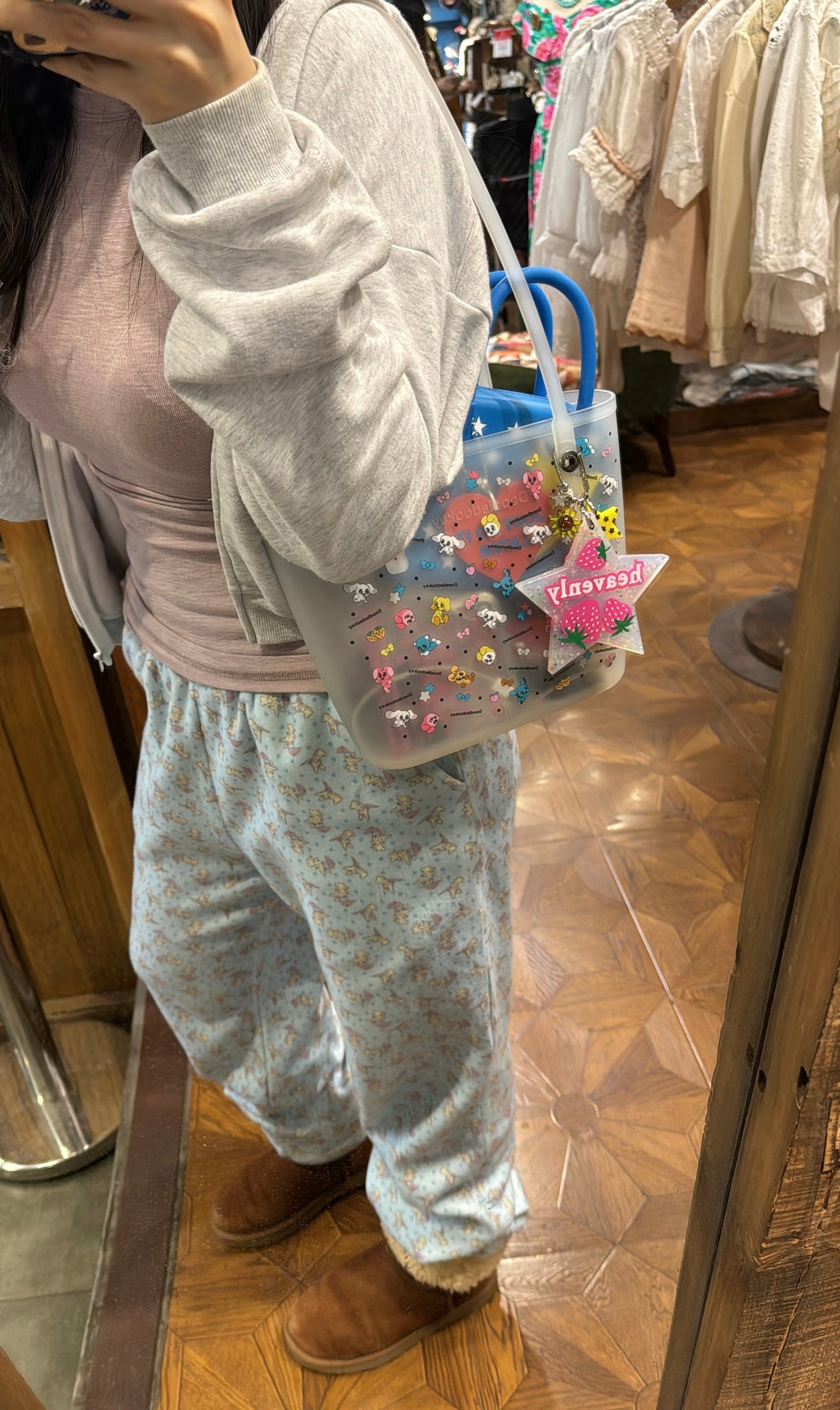 Puppy Tote Bag With Bag Charm Clear