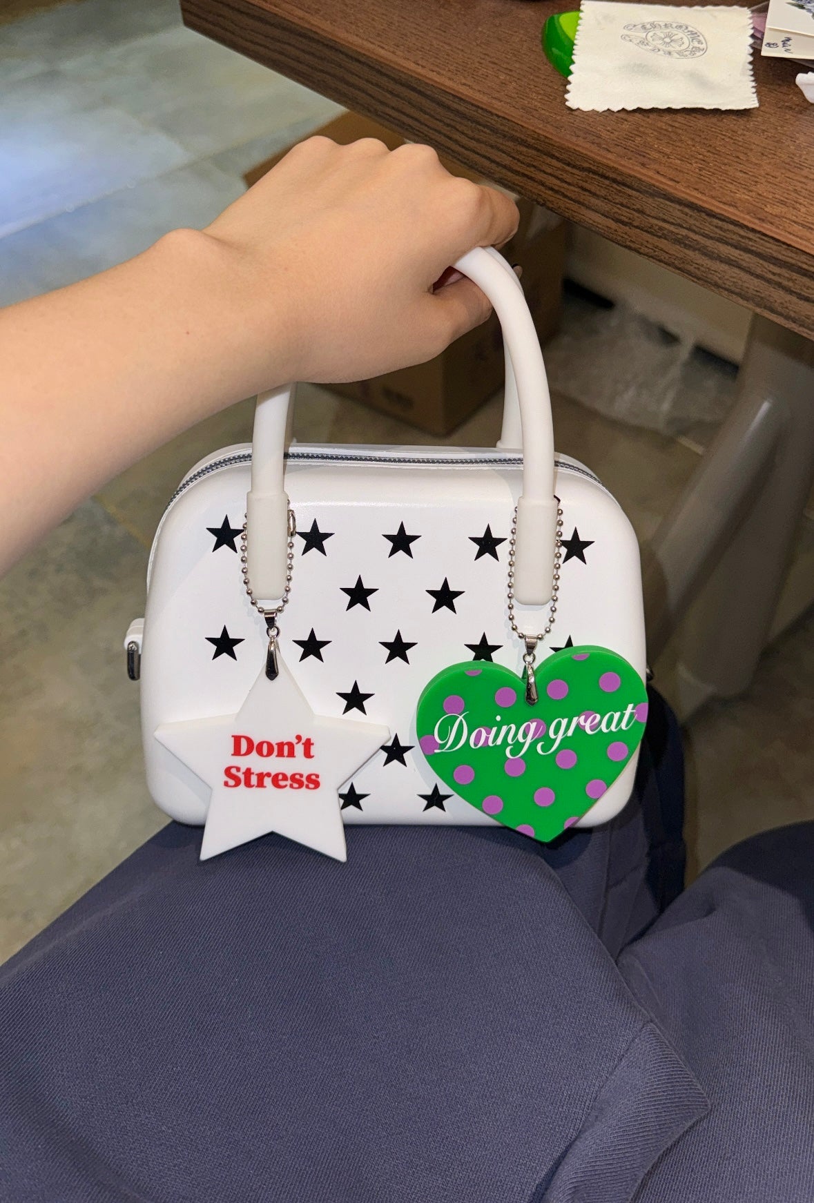 Don't Stress Star Shape Bag Charm White