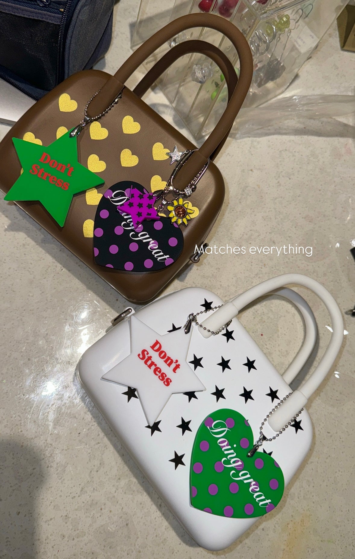 Don't Stress Star Shape Bag Charm White