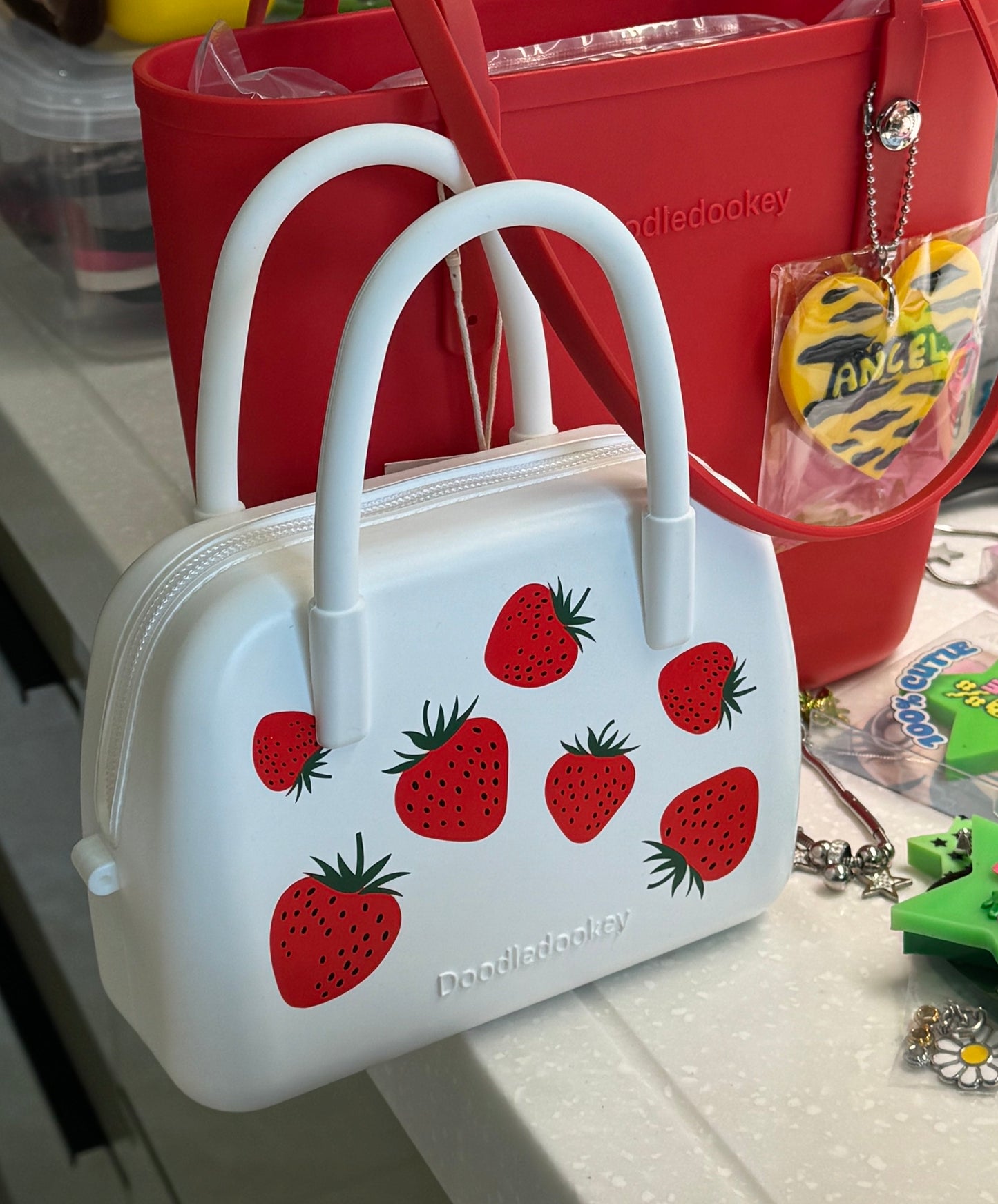 Silicone Strawberry Fruity Print Bag White