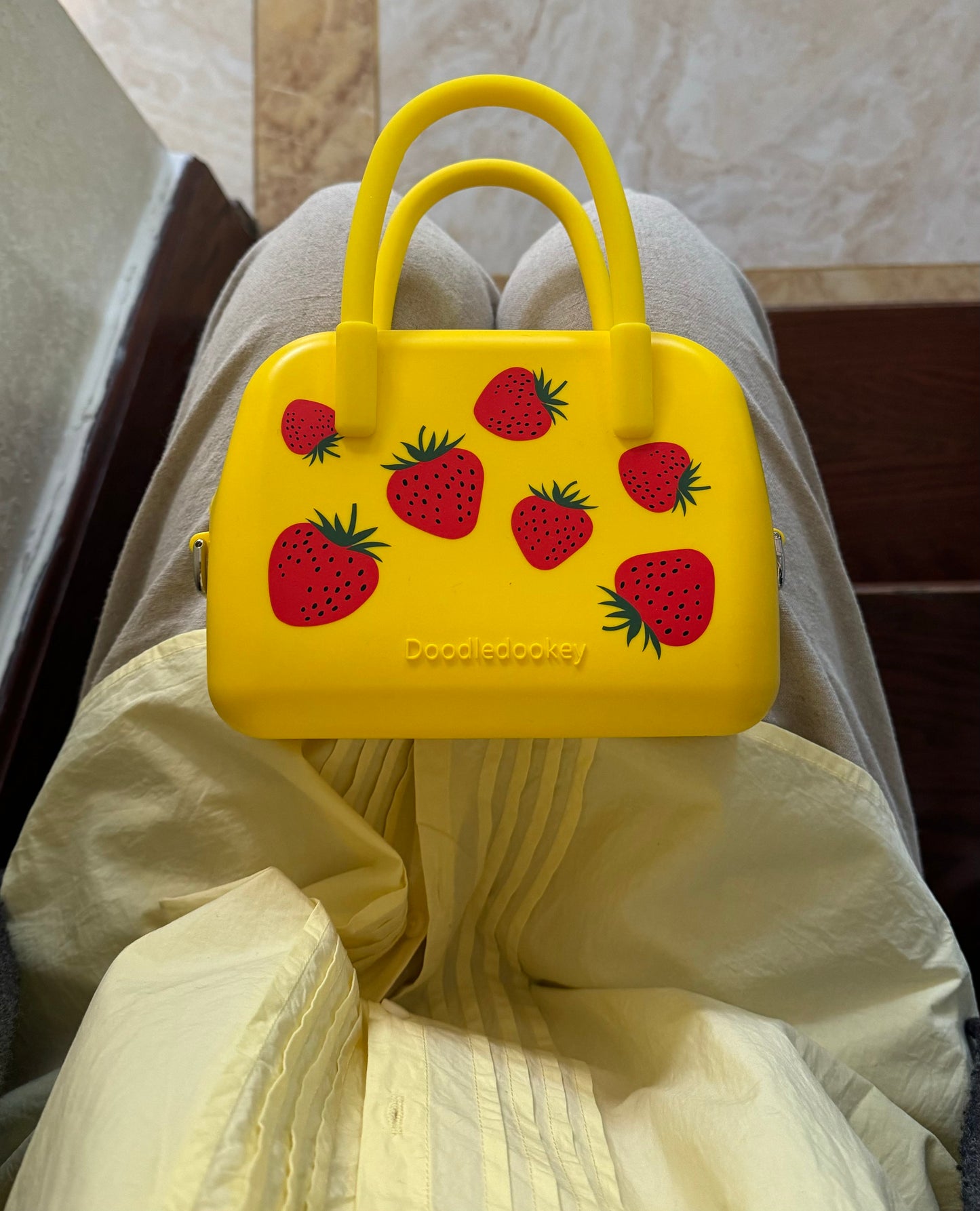 Silicone Strawberry Fruity Print Bag Yellow
