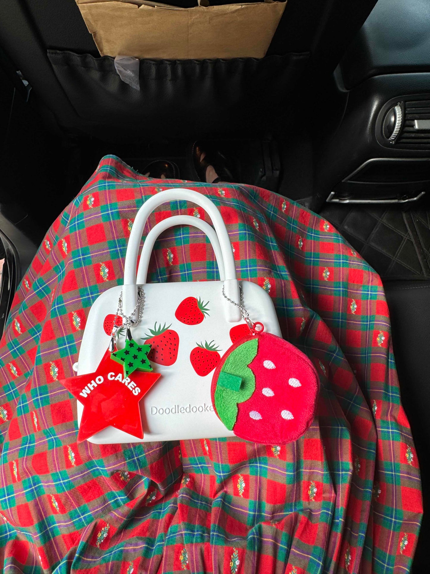 Silicone Strawberry Fruity Print Bag White