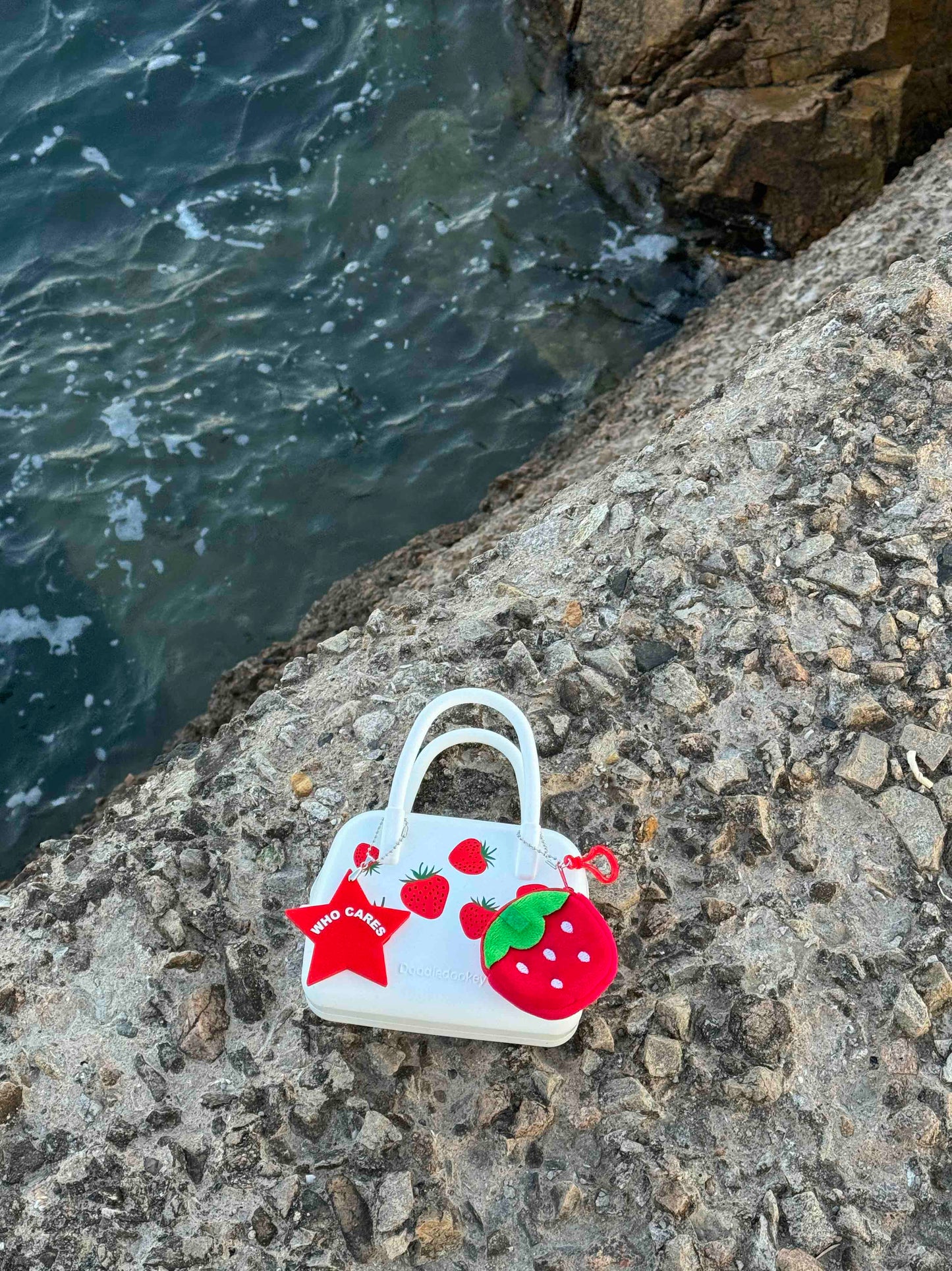 Silicone Strawberry Fruity Print Bag White