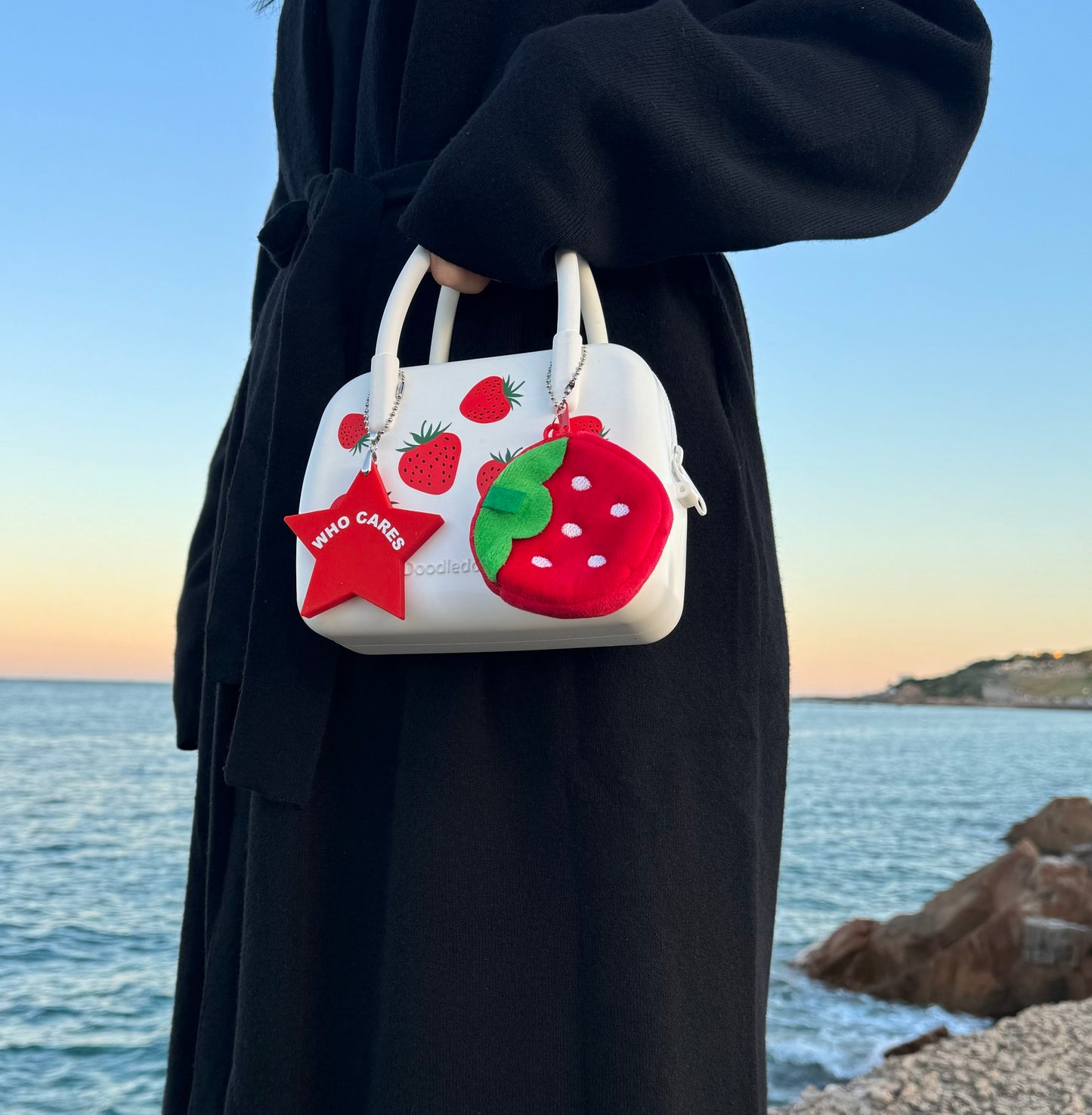 Silicone Strawberry Fruity Print Bag White
