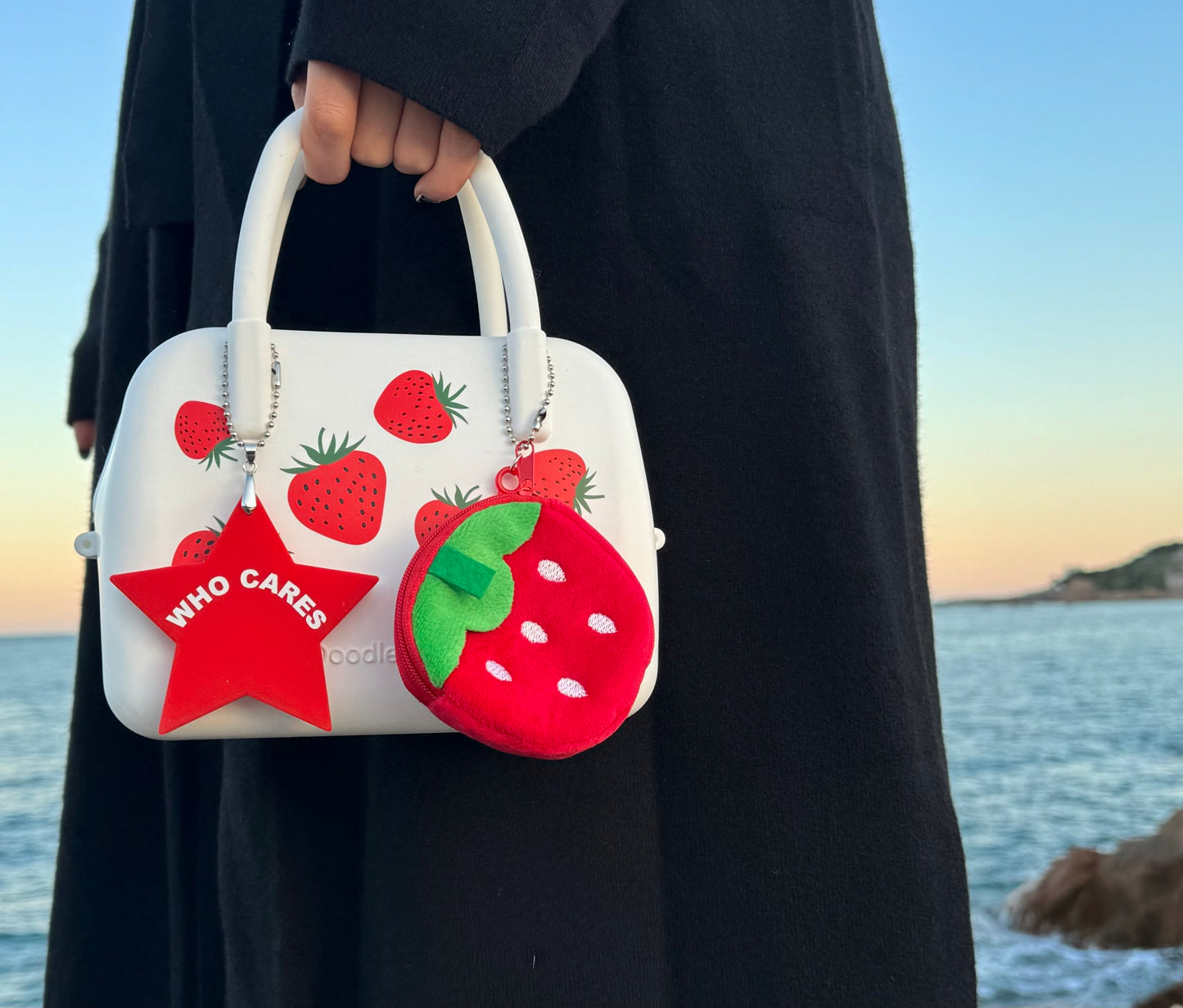 Silicone Strawberry Fruity Print Bag White