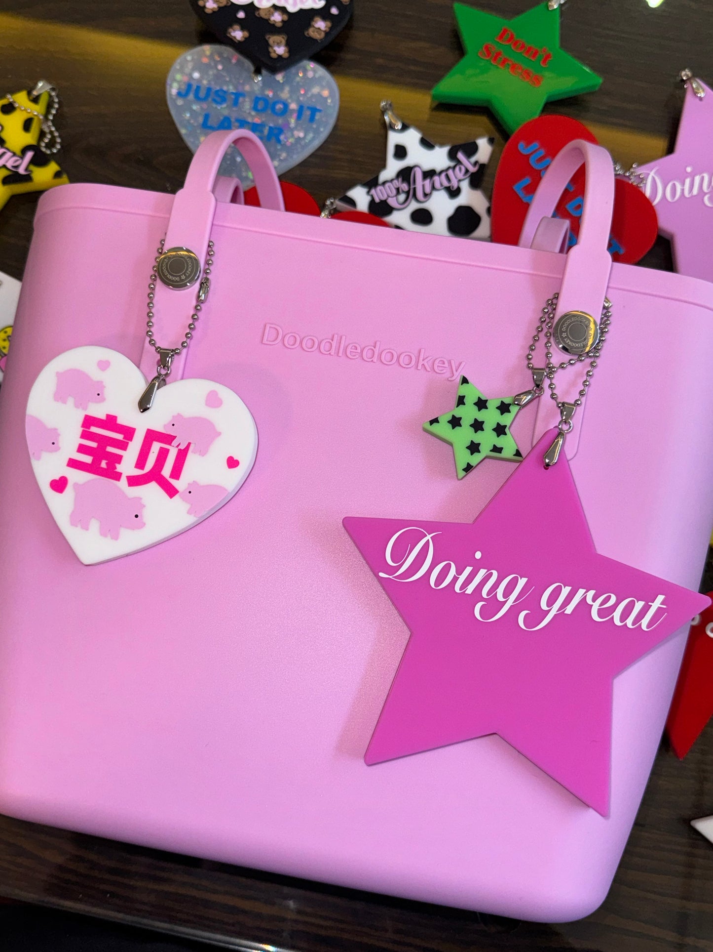 Piggy Baby Heart Shape Bag Charm White