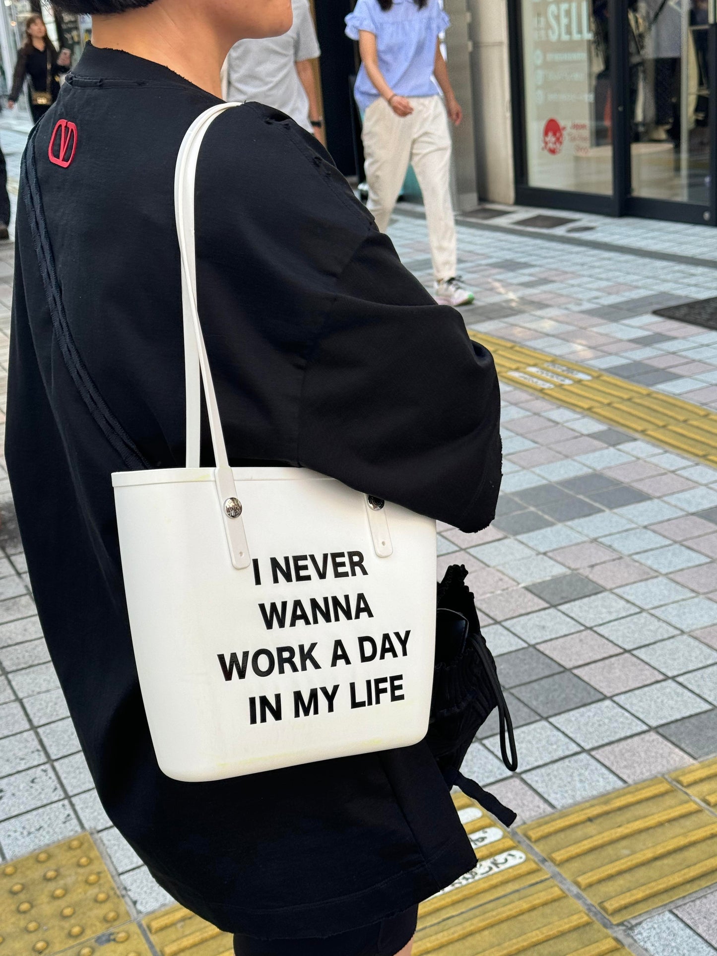 No Work Slogan Tote Bag With Bag Charm White