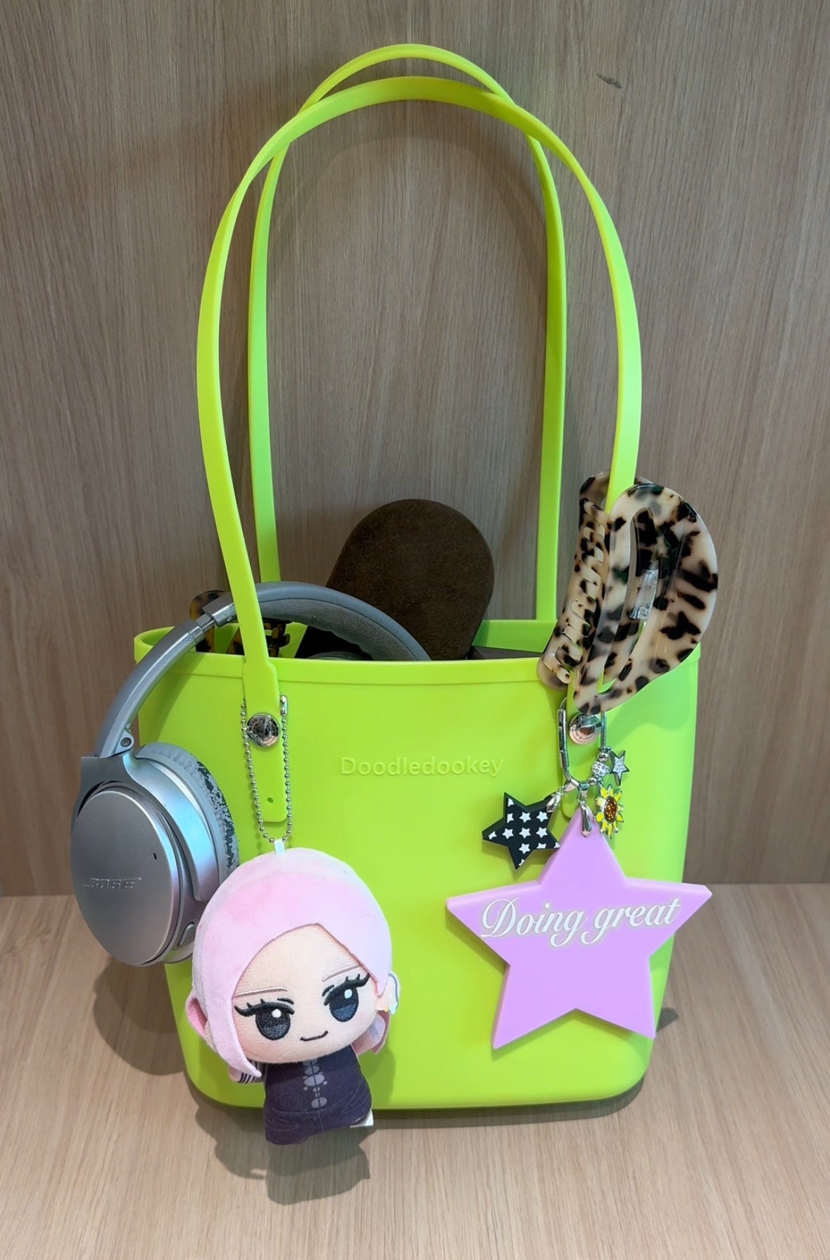 Star Print Small Star Shape Bag Charm Black
