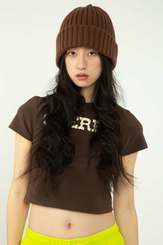 Wool Ribbed Coffee Beanie Hat