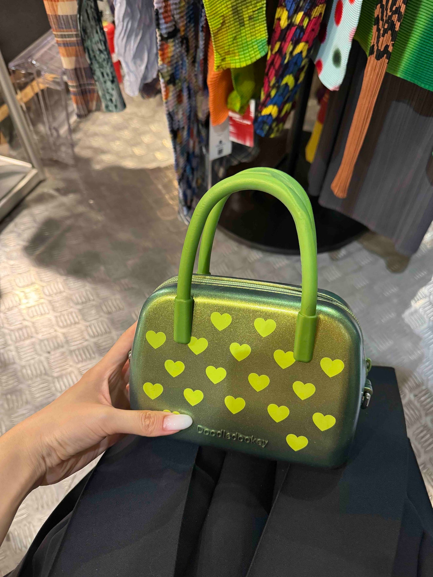 Silicone Heart Shape Bag Metal Green