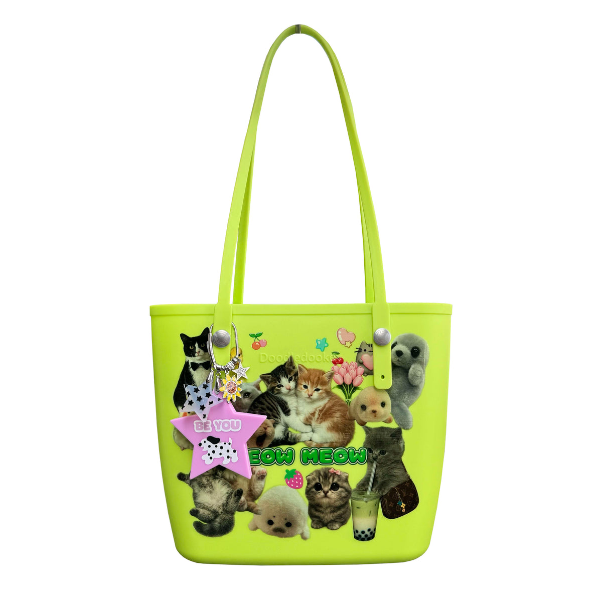 Cat Tote Bag With Bag Charm Green