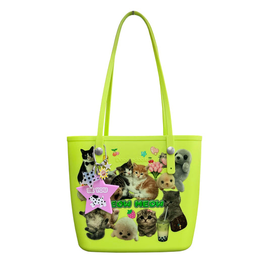 Cat Tote Bag With Bag Charm Green