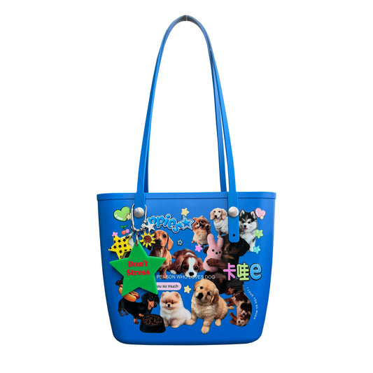 Puppy Tote Bag With Bag Charm Blue