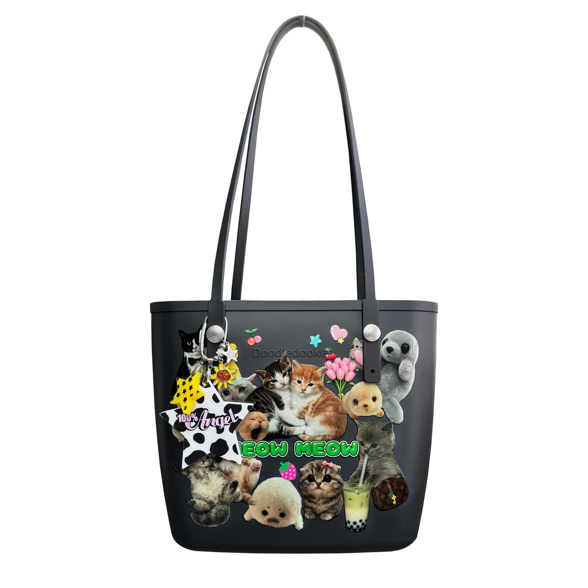 Cat Tote Bag With Bag Charm Green